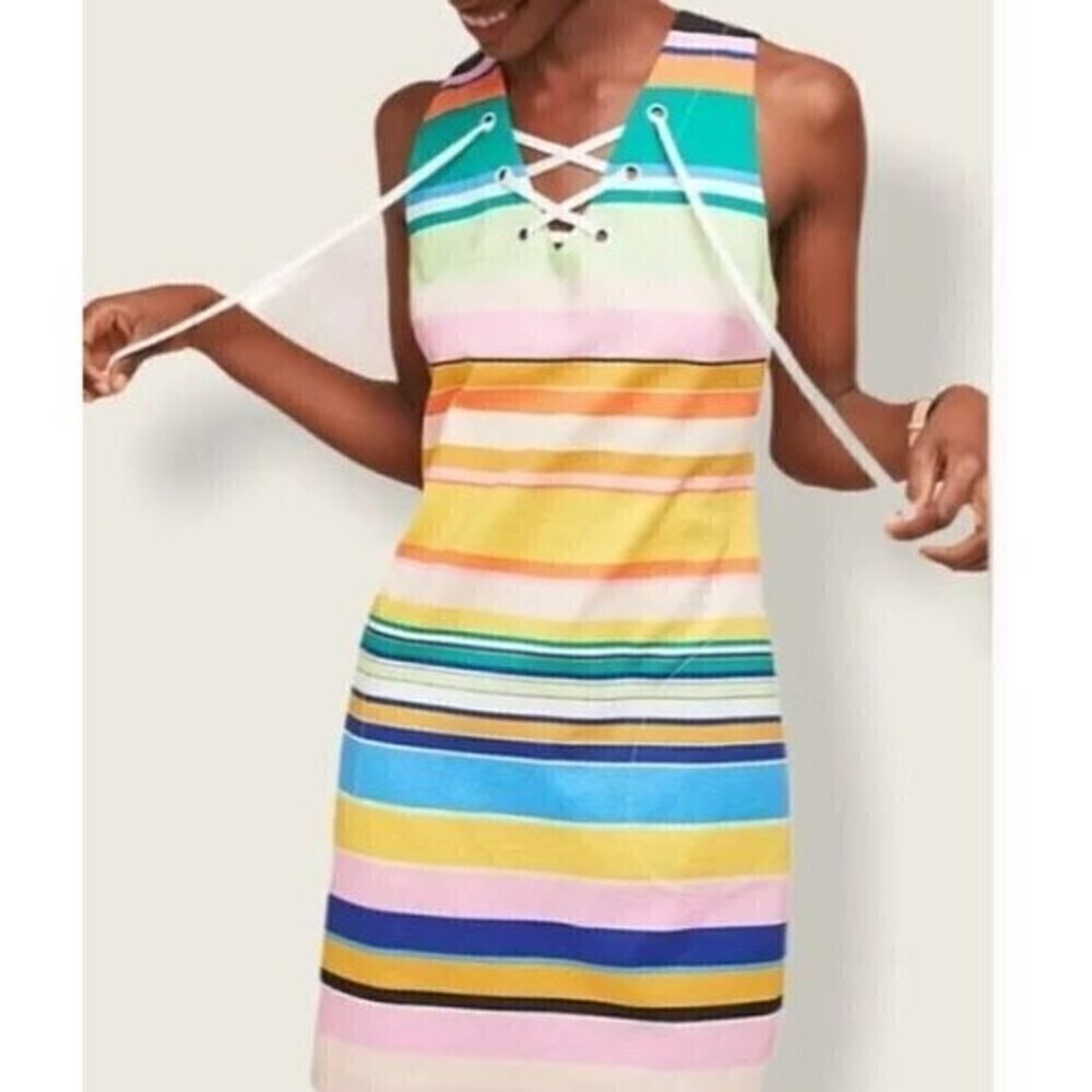 Tracy Reese x Anthropologie Coastal Casual Stripe Sleeveless Shift Dress XKNL17 - Picture 2 of 13